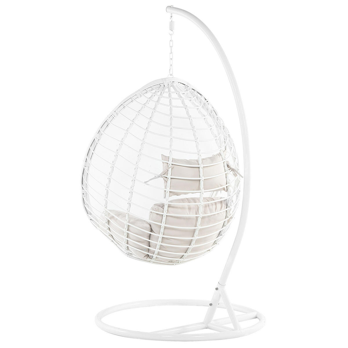 HÄNGESESSEL mit Gestell PE Rattan weiß 106 cm Fano - Weiß, Kunststoff (108/200/108cm) - Beliani