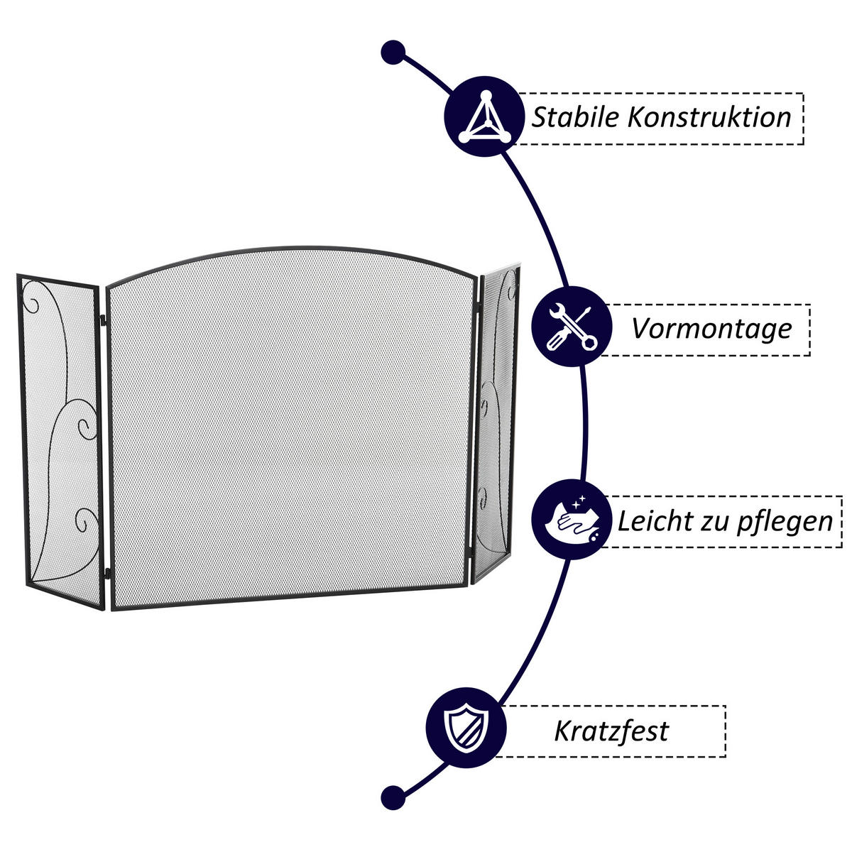KAMINGITTER, für Wohnzimmer, Metall, Schwarz 132,5 x 76,5cm - Schwarz, Metall (1.5/76.5/132.5cm) - HOMCOM