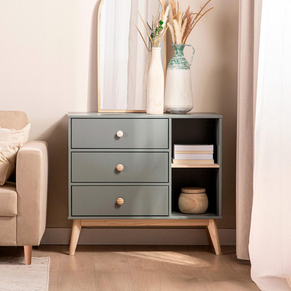 KOMMODE MIT SCHUBLADEN Luke Grün 90 cm x 81 cm - Grün, Holzwerkstoff (90/81/40cm) - Klast Home