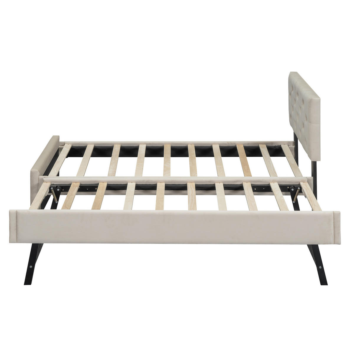 BETT mit Rollbett 90x200 cm Samt Beige - Beige, Metall (90/200cm) - Meubliv