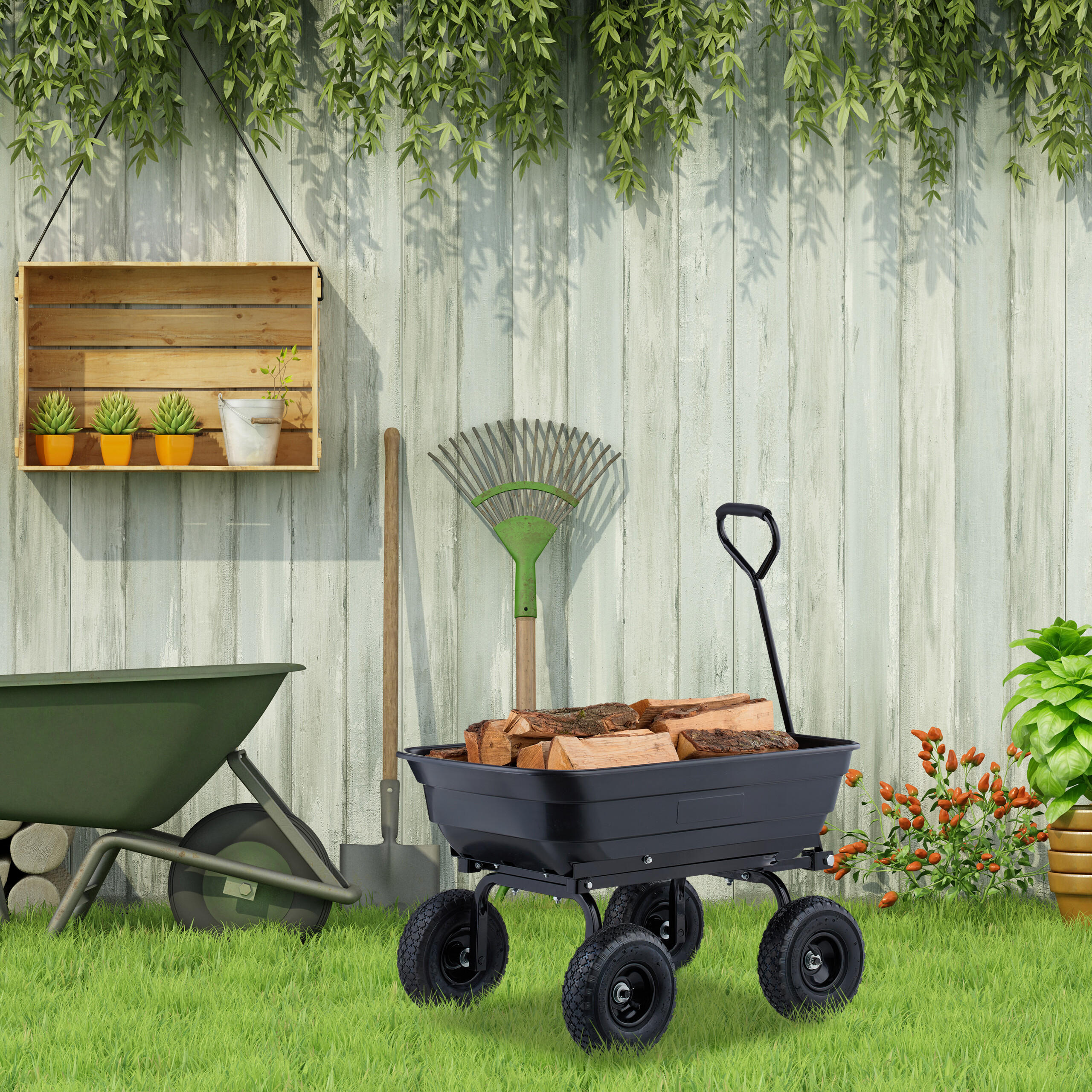 GARTENWAGEN - Schwarz, Kunststoff/Metall (105/55/50cm) - Relaxdays
