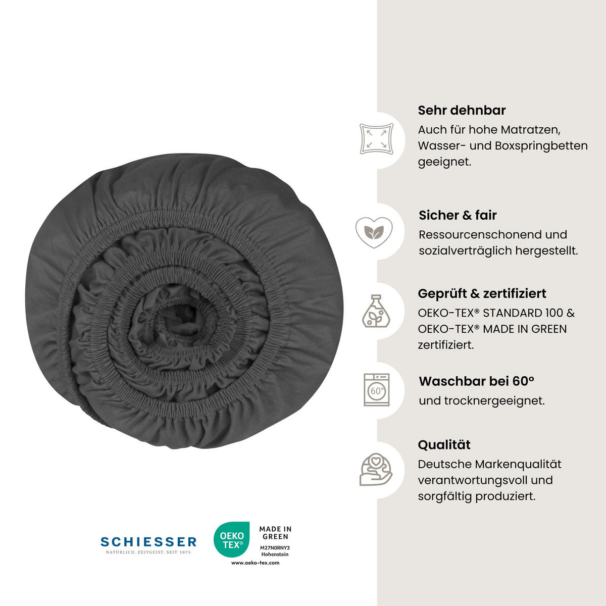 SPANNBETTLAKEN Elli - 97/3 - 100 x 200 cm - Dunkelgrau - Dunkelgrau, Textil (100/200cm) - SCHIESSER