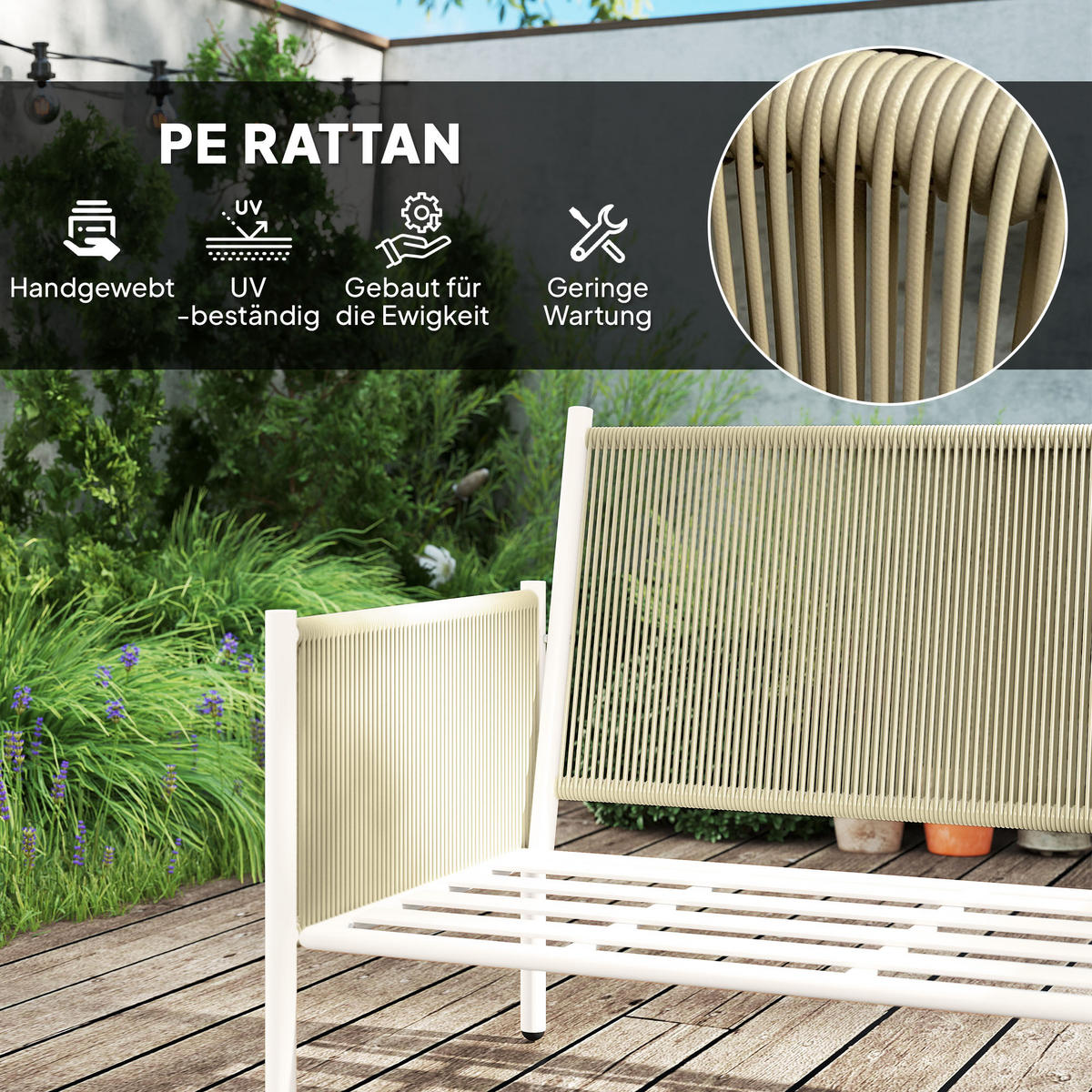 GARTENMÖBEL LOUNGE-SET DE-06736 4-teilig, mit Glastisch Braun/Grau - Hellgrau, Kunststoff/Metall - ComfortXL