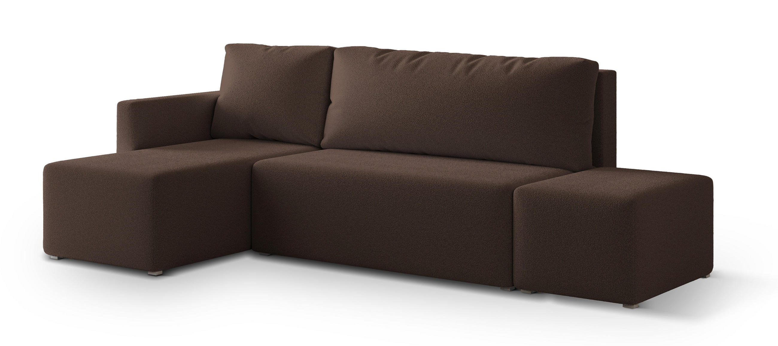 ECKSOFA VELOTTI L-S Braun Boucle-Stoff mit Schlaffunktion - Braun, Holz (261/143cm) - MASSENO
