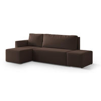 ECKSOFA VELOTTI L-S Braun Boucle-Stoff mit Schlaffunktion - Braun, Holz (261/143cm) - MASSENO