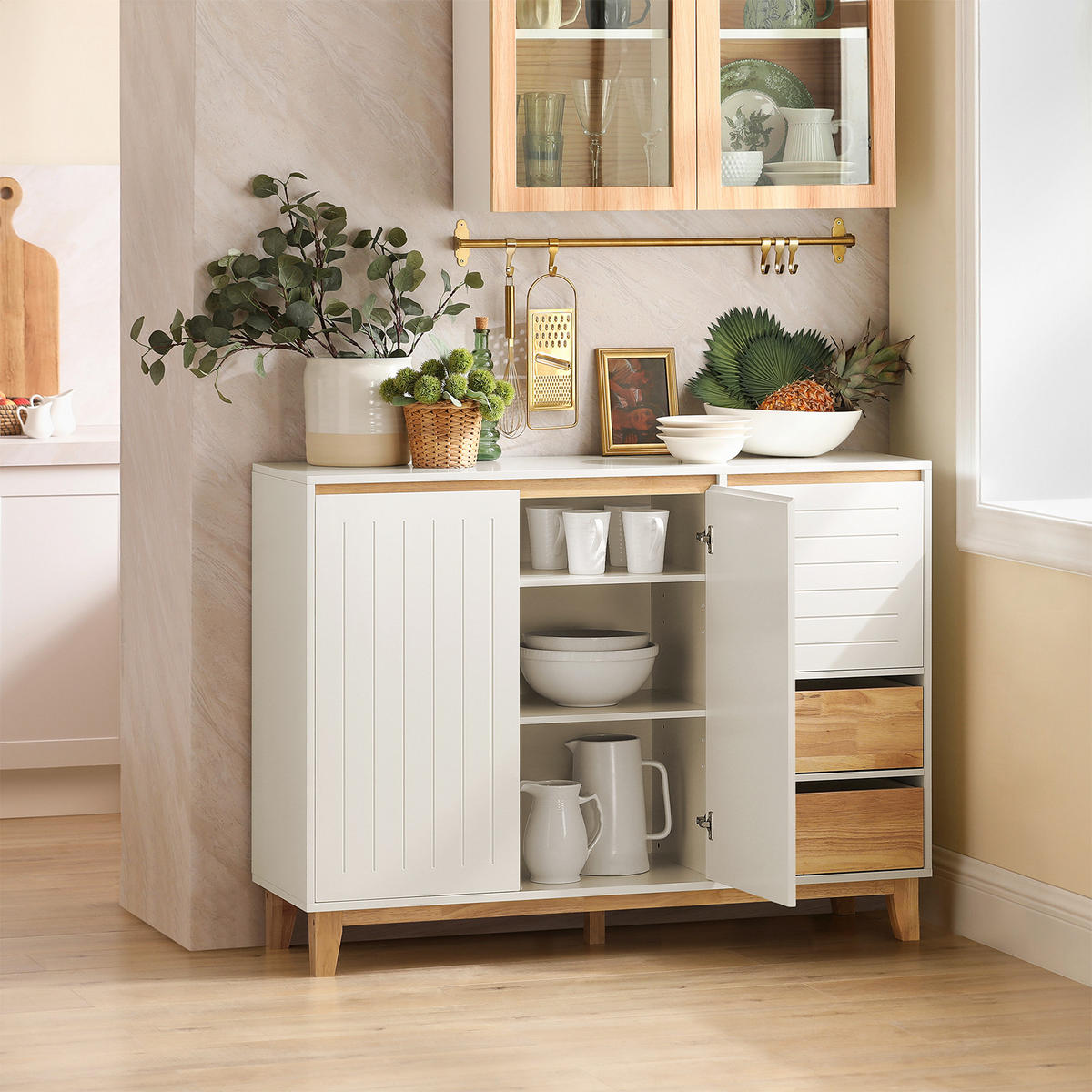 SIDEBOARD Weiß-Natur - Weiß, Holz/Holzwerkstoff (120/90/40cm) - SoBuy