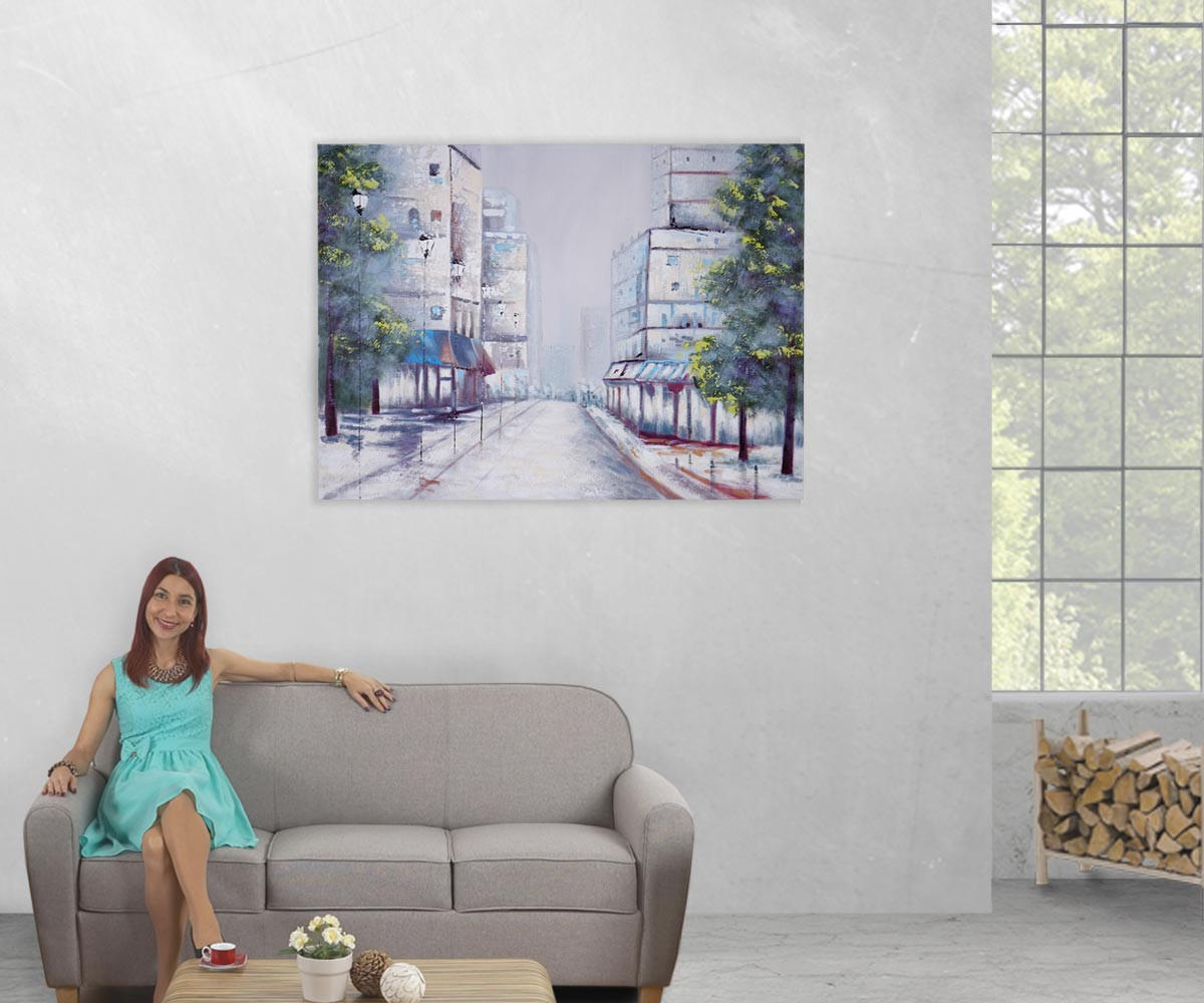 ÖLGEMÄLDE ORTSCHAFT HANDGEMALT Mehrfarbig - Multicolor, Textil (120/90cm) - MCW