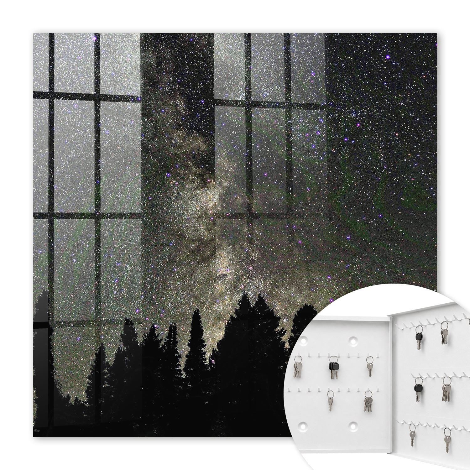 SCHLÜSSELBOX Weiß 30x30 cm – Türöffnung nach rechts - Sternenhimmel - Schwarz, Metall (30/30/5cm) - TULUP