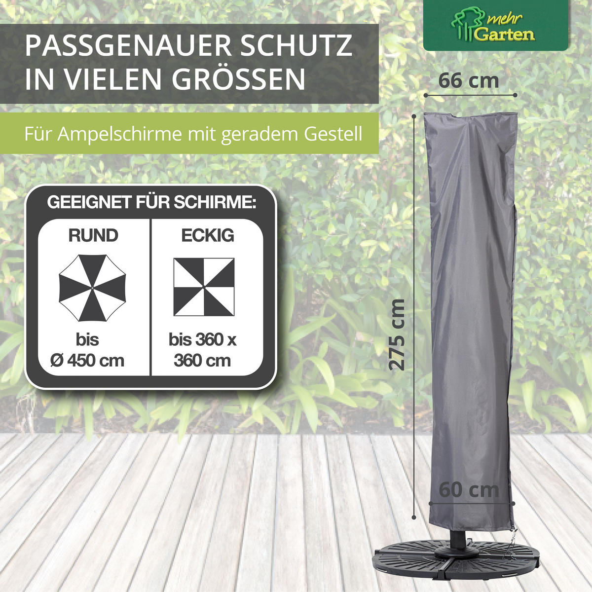 SCHUTZHÜLLE für Ampelschirm Gestell gerade SHP-20158 - Grau, Kunststoff (66/275/1cm) - mehr Garten