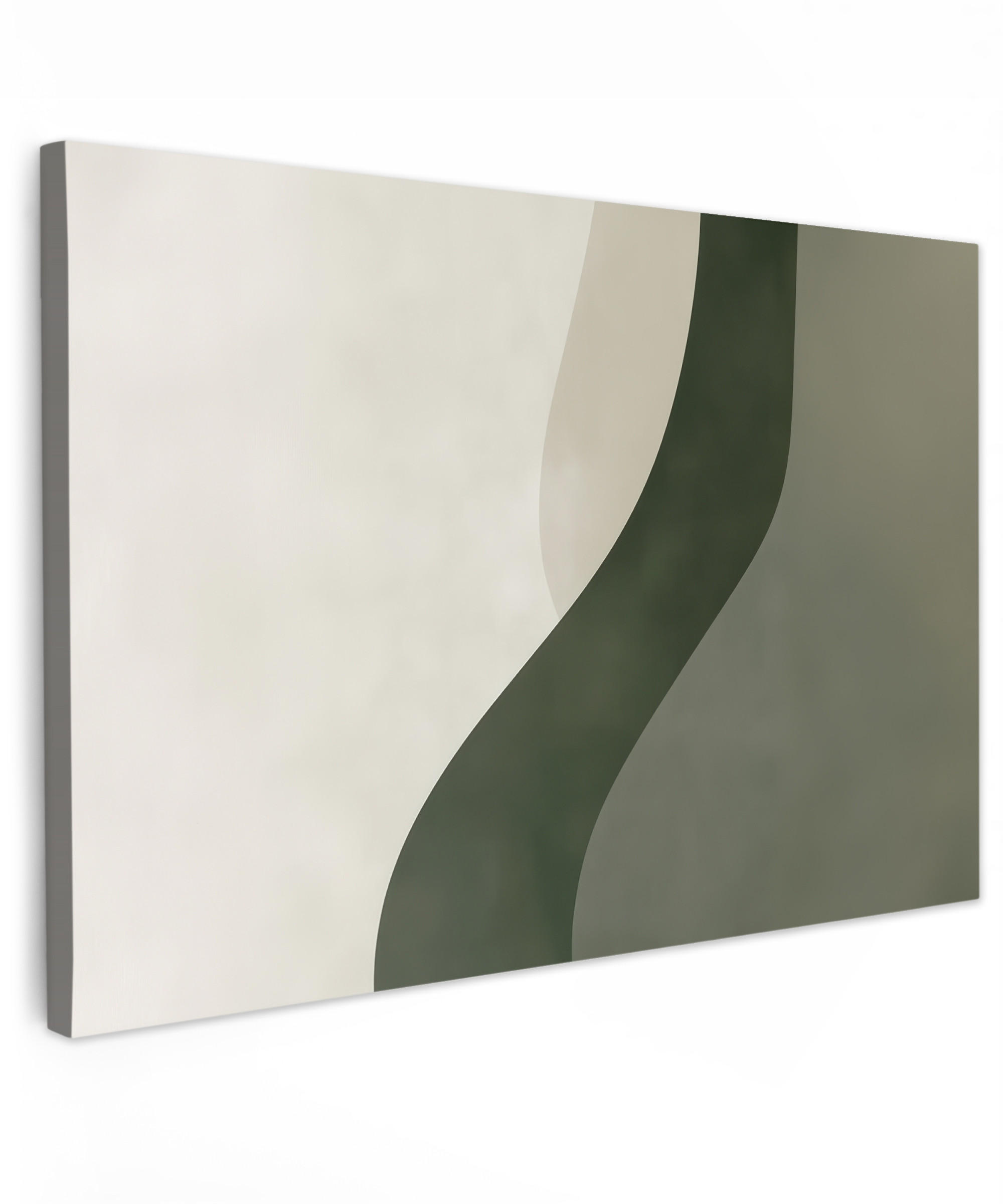 LEINWANDBILD Japandi - Grün - Abstrakt - Modern Deko Schlafzimmer 30x20 cm - Olivgrün, Textil (30/20cm) - MuchoWow