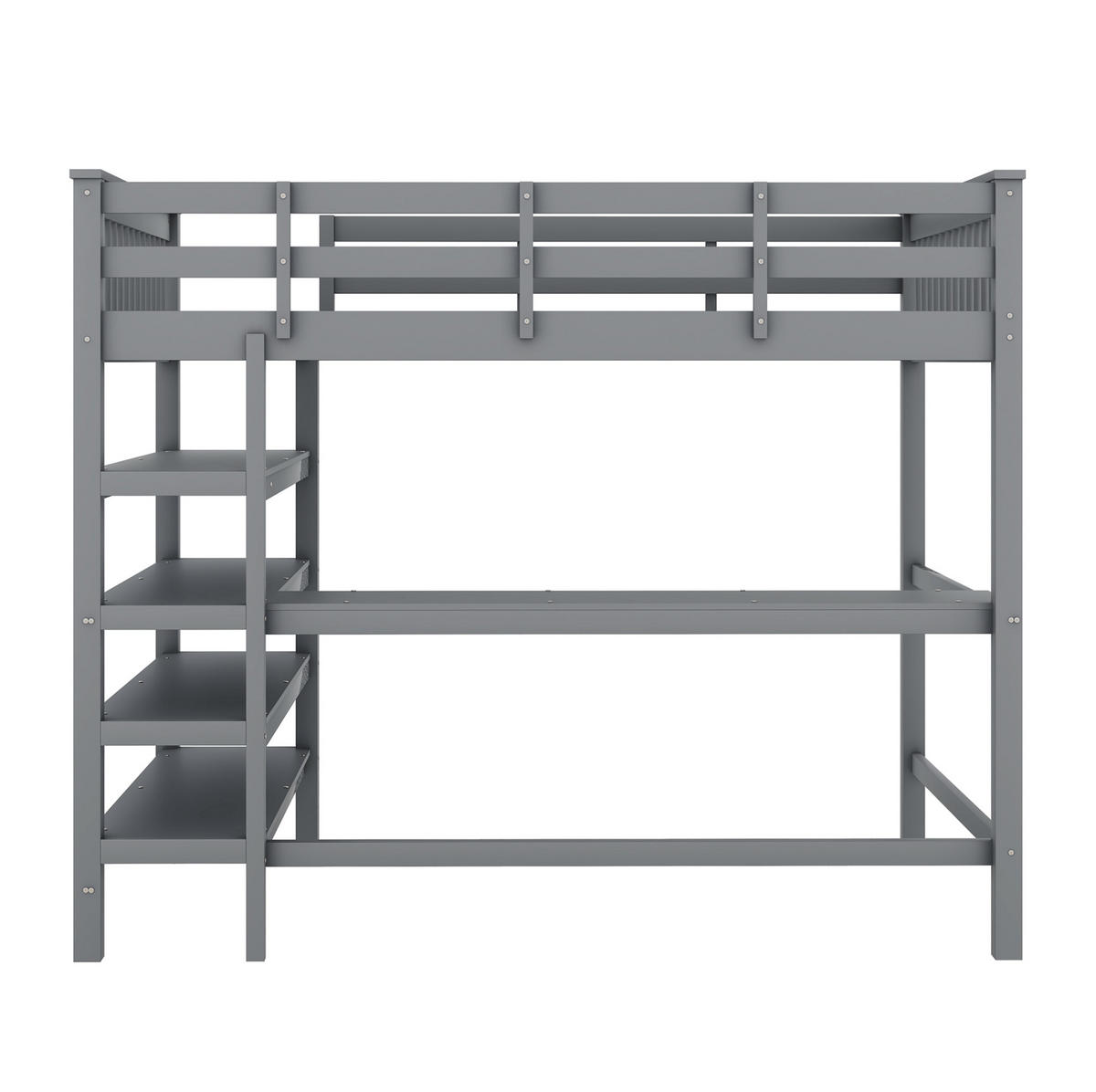 HOCHBETT aus Kiefernholz und MDF 140x200 cm Grau mit Schreibtisch und Ablagefächern - Grau, Holzwerkstoff (140/200cm) - IVMEU