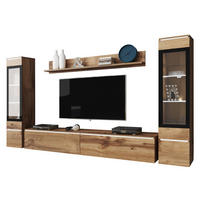 WOHNWAND Vera II mit weißer LED Beleuchtung - Eiche Wotan, Holzwerkstoff (30/130/33cm) - MIRJAN24