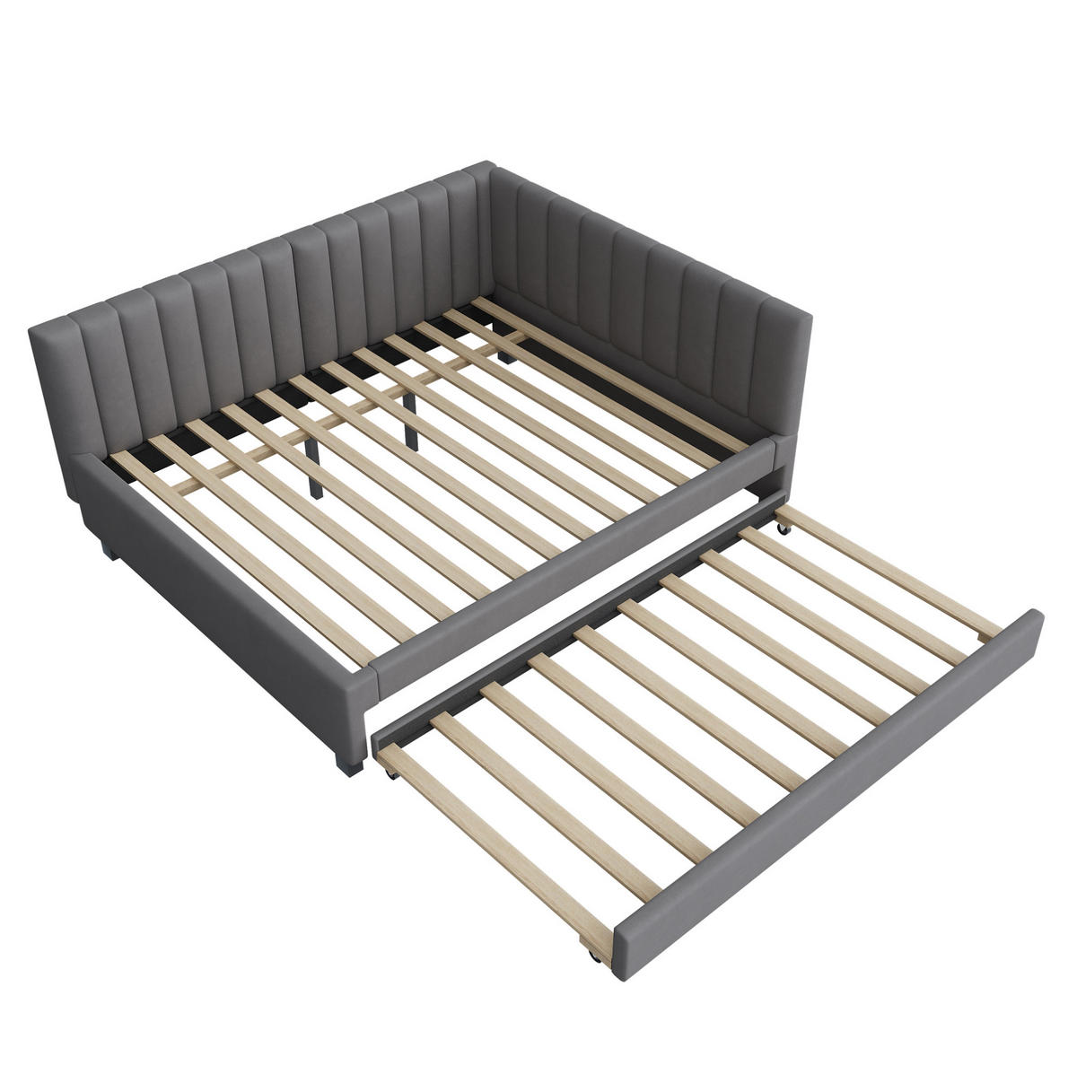 BETT 140/200 cm mit Ausziehbett inkl. Lattenrost in Grau - Grau, Leder (140/200cm) - BEAOK