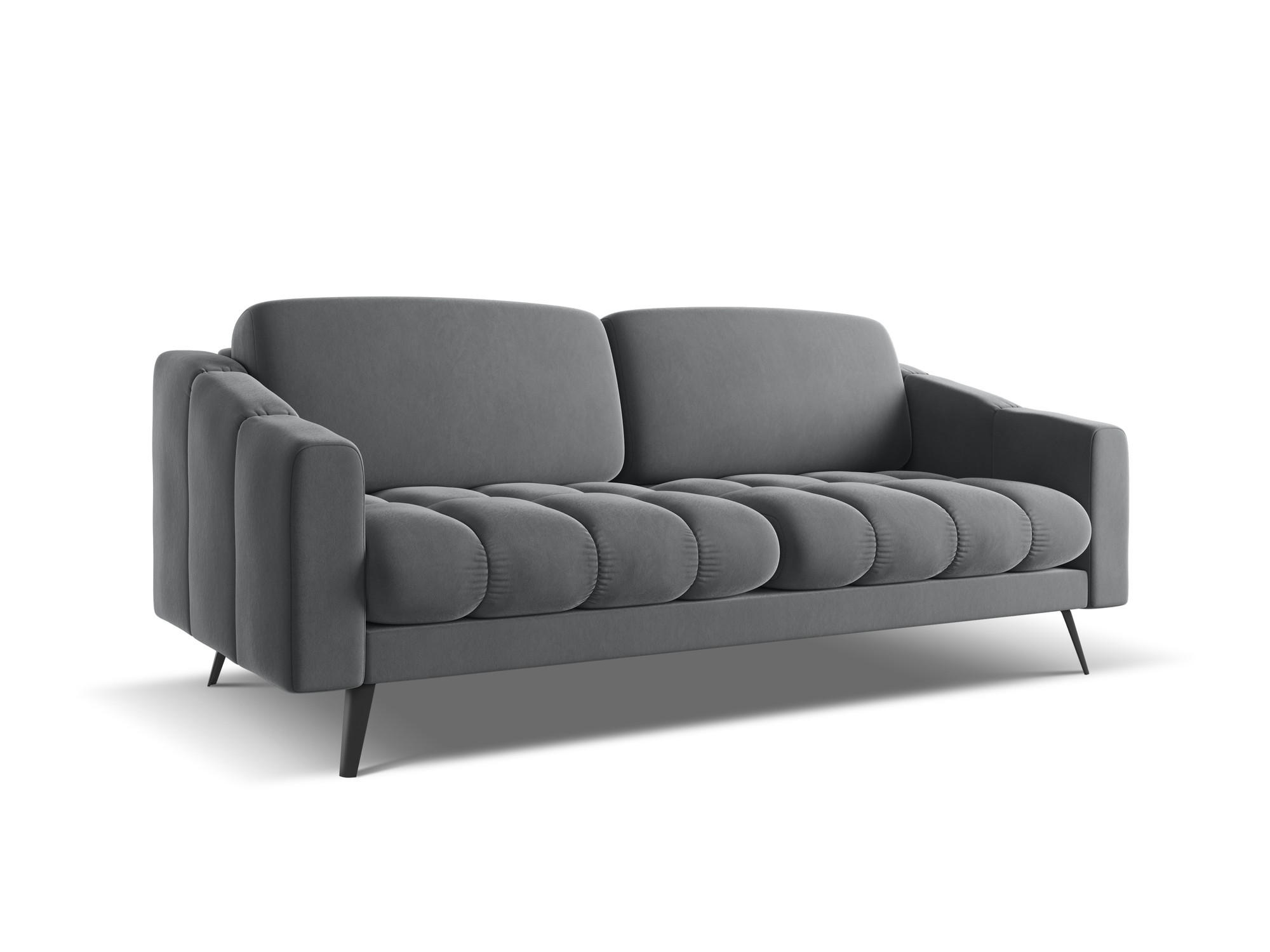 3-SITZER SOFA Samt Stoff Grau - Dunkelgrau/Schwarz, Textil/Metall (202/80/95cm) - Makamii