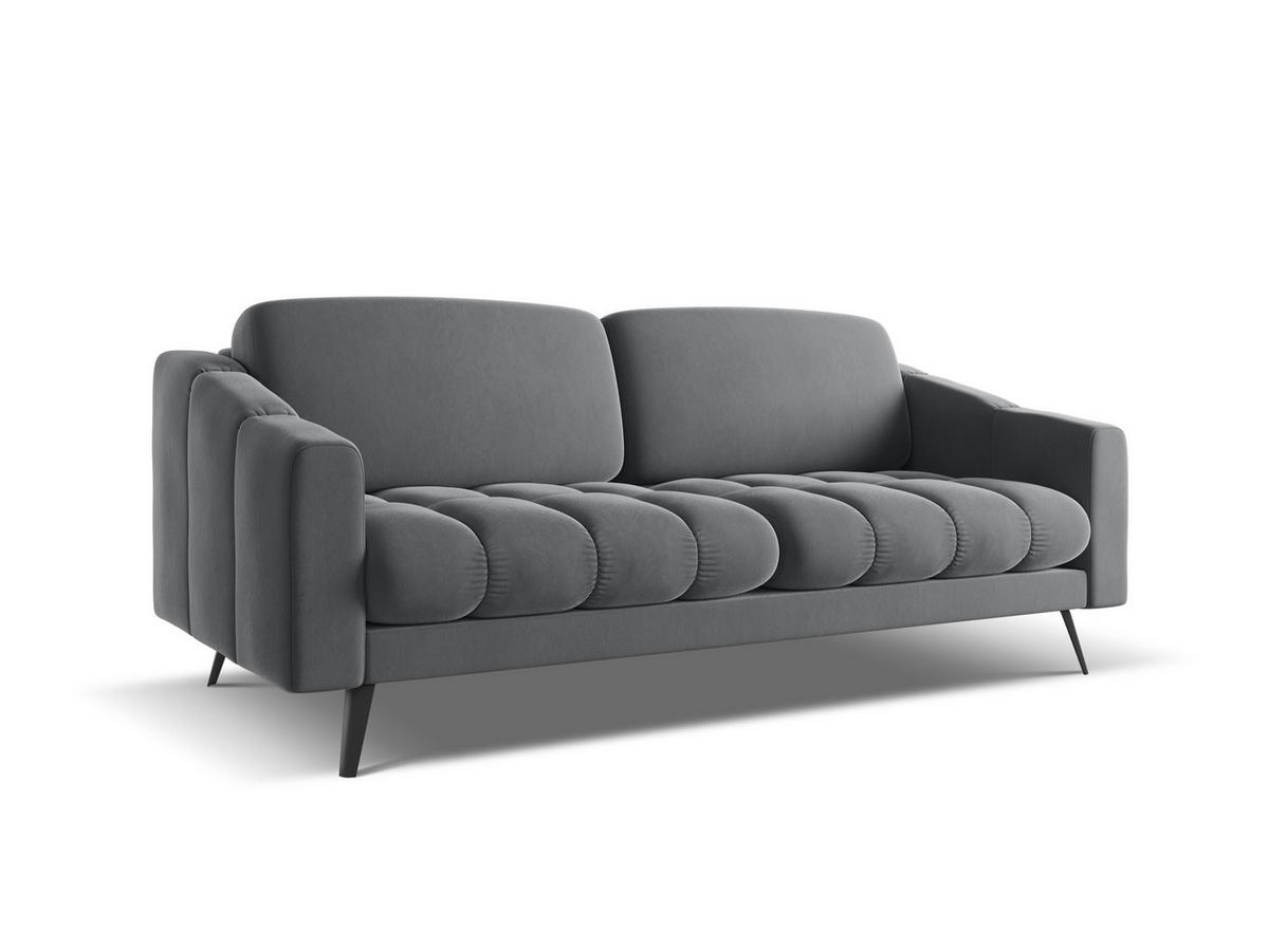 3-SITZER SOFA Samt Stoff Grau - Dunkelgrau/Schwarz, Textil/Metall (202/80/95cm) - Makamii