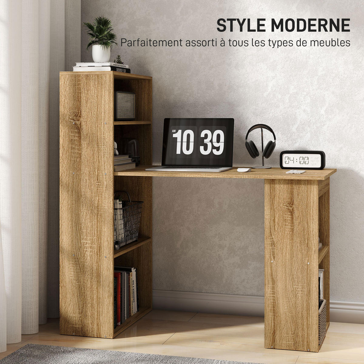 SCHREIBTISCH Eicheoptik und Weiß mit integriertem Regal 120/55/120 cm - Eichefarben, Holz (55/120/120cm) - PANGIVO