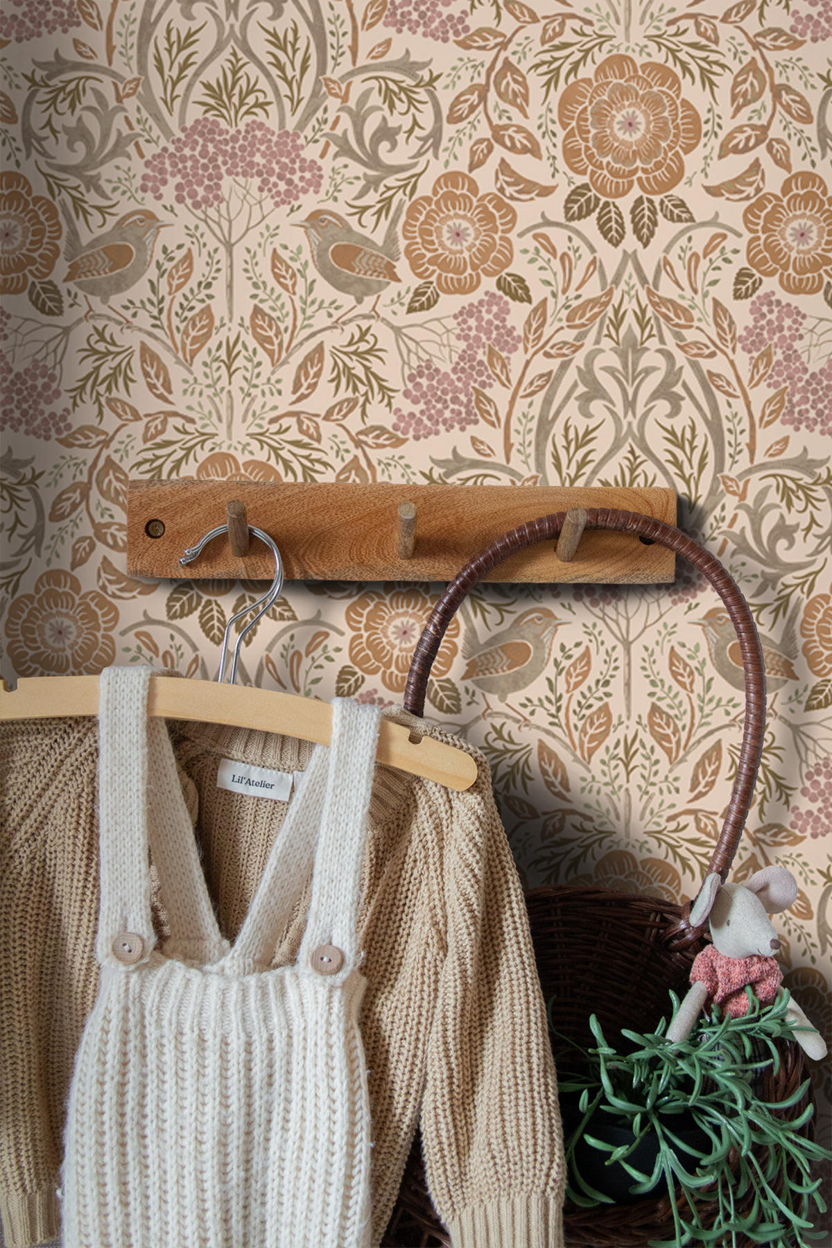 TAPETE Blumen und Vögel im Jugendstil 53 cm x 10.05 m - Terracotta, Papier (53/1000cm) - ESTAhome