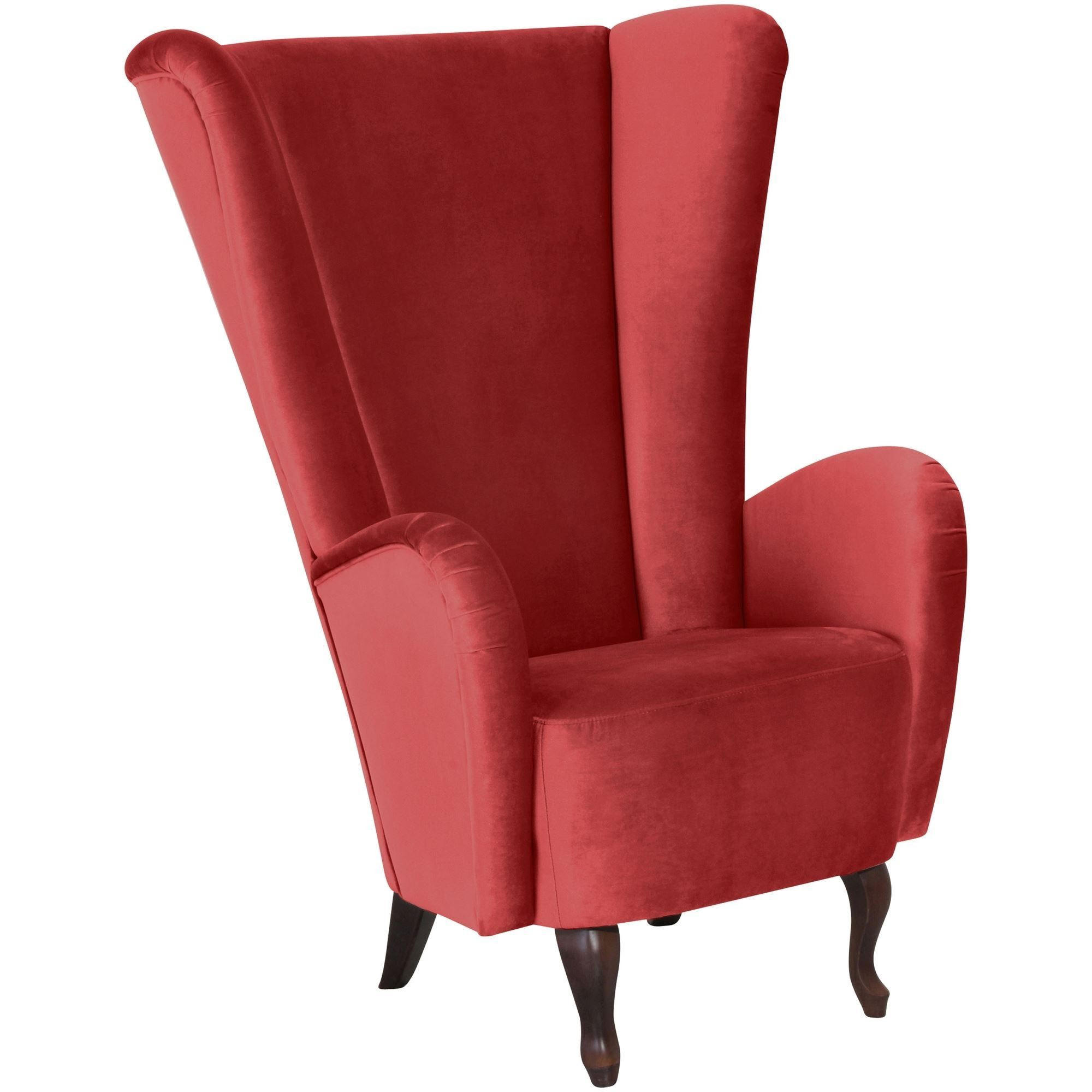 HOCHLEHNSESSEL Kailey Bezug Samtvelours Buche nussbaum dunkel / ziegel - Rot, Kunststoff (96/122/89cm) - 58aufmkessel