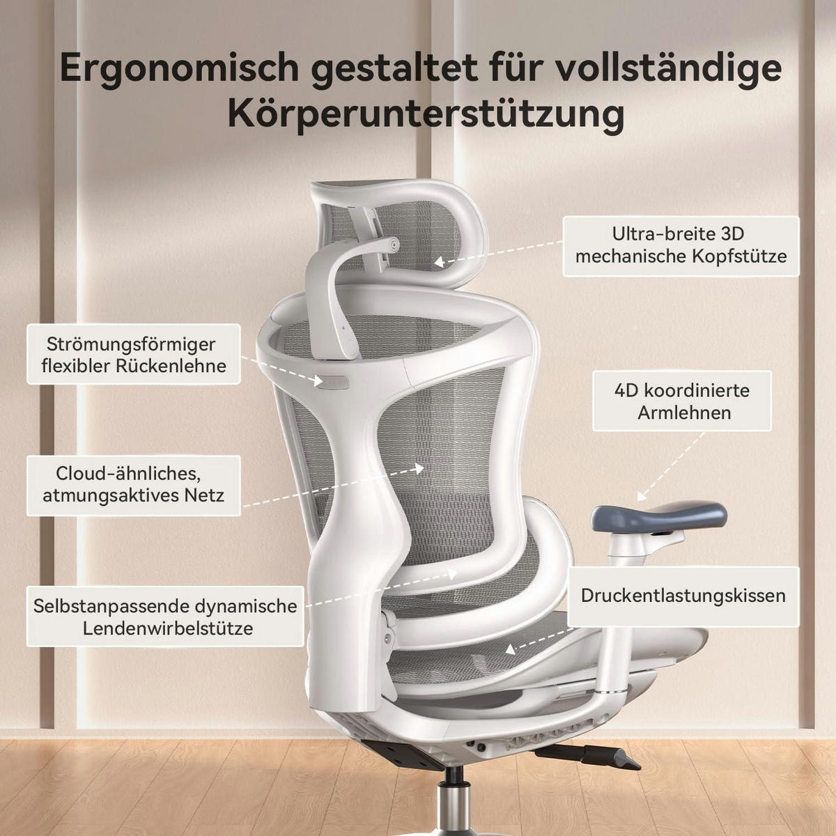 BÜROSTUHL Doro C300 Ergonomisch Weiß - Grau, Textil (75/65/117cm)