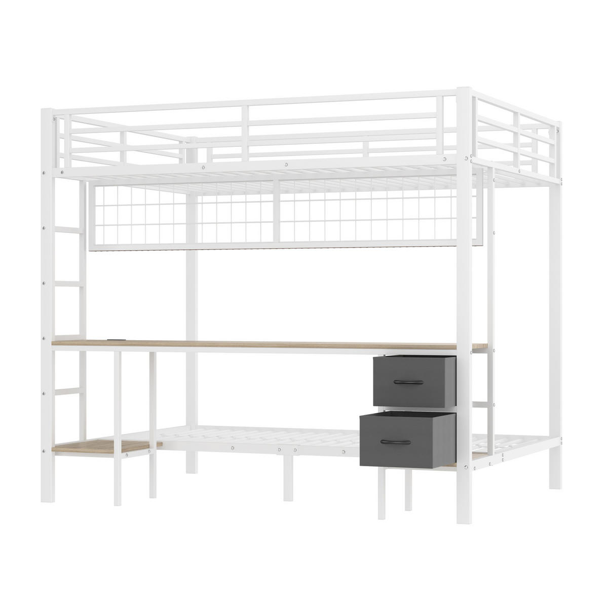 HOCHBETT 140/200 cm aus Metall mit Schreibtisch und LED-Beleuchtung - Weiß, Metall (140/200cm) - Flora Grace