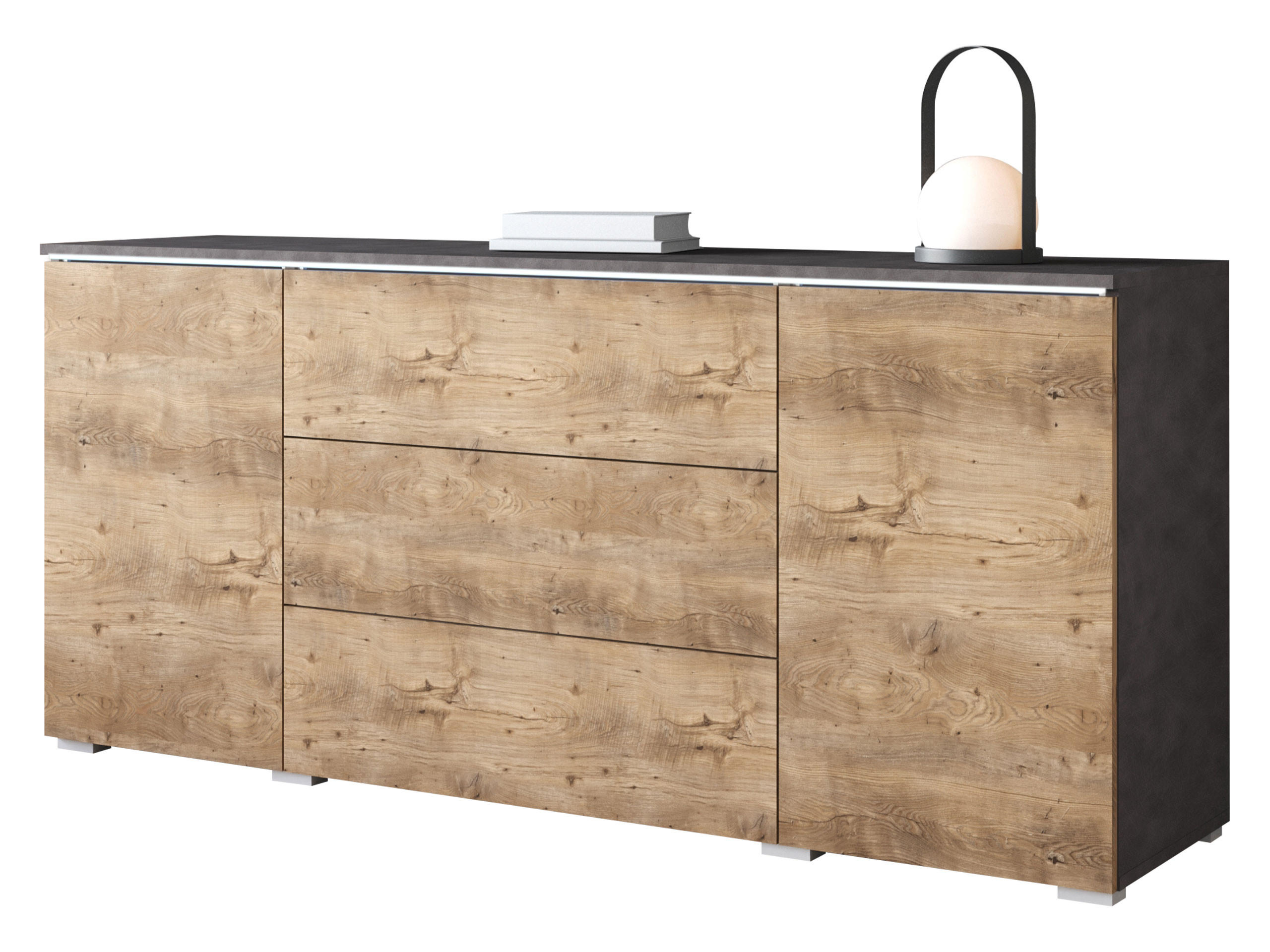 SIDEBOARD Vera 150 mit weißer LED Beleuchtung - Braun/Grau, Holzwerkstoff (150/66/40cm) - MIRJAN24