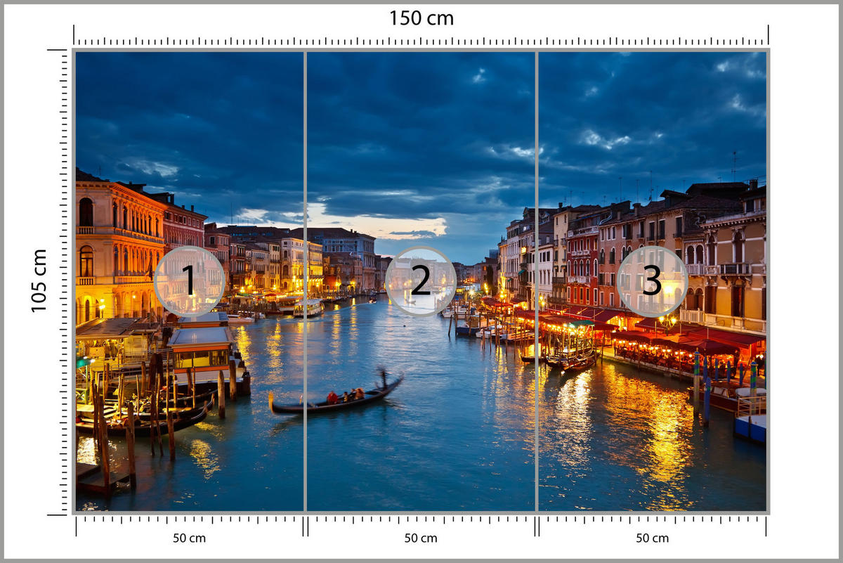 FOTOTAPETA Pre Kanceláriu Benátsky Kanál Gondoly Večerná Atmosféra Romantika 150 x 105 cm - oranžová/hnedá, papier (150/105cm) - Muralo