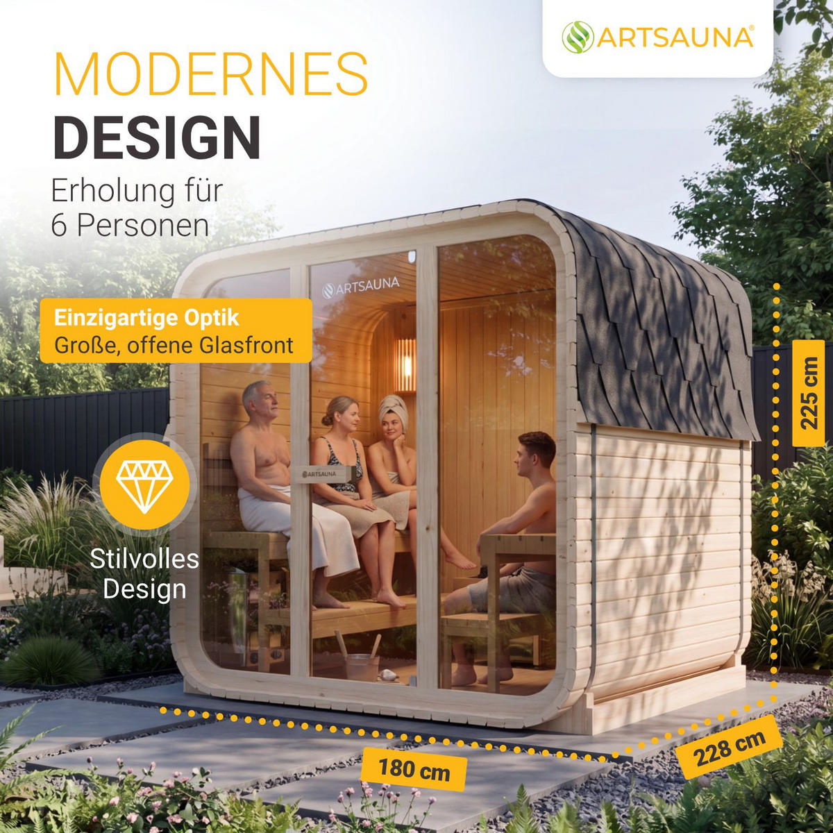 FASSSAUNA Fjora L 9 kW Saunaofen (6 Personen) - Naturfarben, Holz (228/225/180cm) - Artsauna