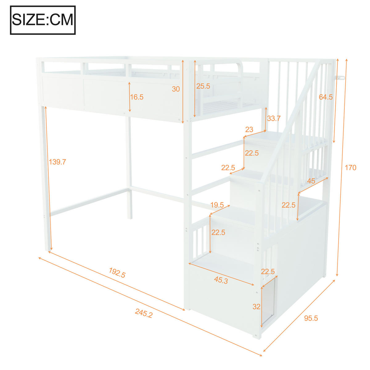 HOCHBETT 90x200cm Metall Stauraumleiter LED Weiß - Weiß, Metall (90/200cm) - FLIEKS