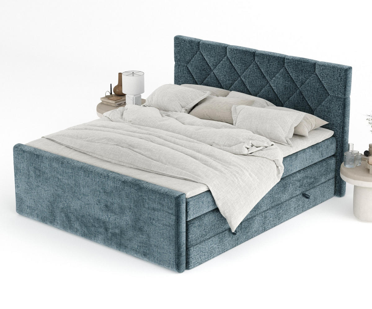 BOXSPRINGBETT Toma Blau 180/200 cm - Blau/Schwarz, Holz/Holzwerkstoff (180/200cm) - Maison de Reve