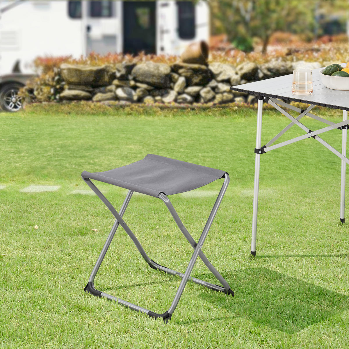 KLAPPHOCKER Barete - Grau, Textil/Metall (47/47/37cm) - [en.casa]