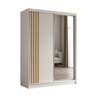 KLEIDERSCHRANK mit Spiegel-Schiebetüren und Aluminium-Leisten - NALLA - 160 cm Weiß+Weiß+Artisan - Weiß/Eiche Artisan, Holzwerkstoff (160/216/61cm) - ALTDECOR
