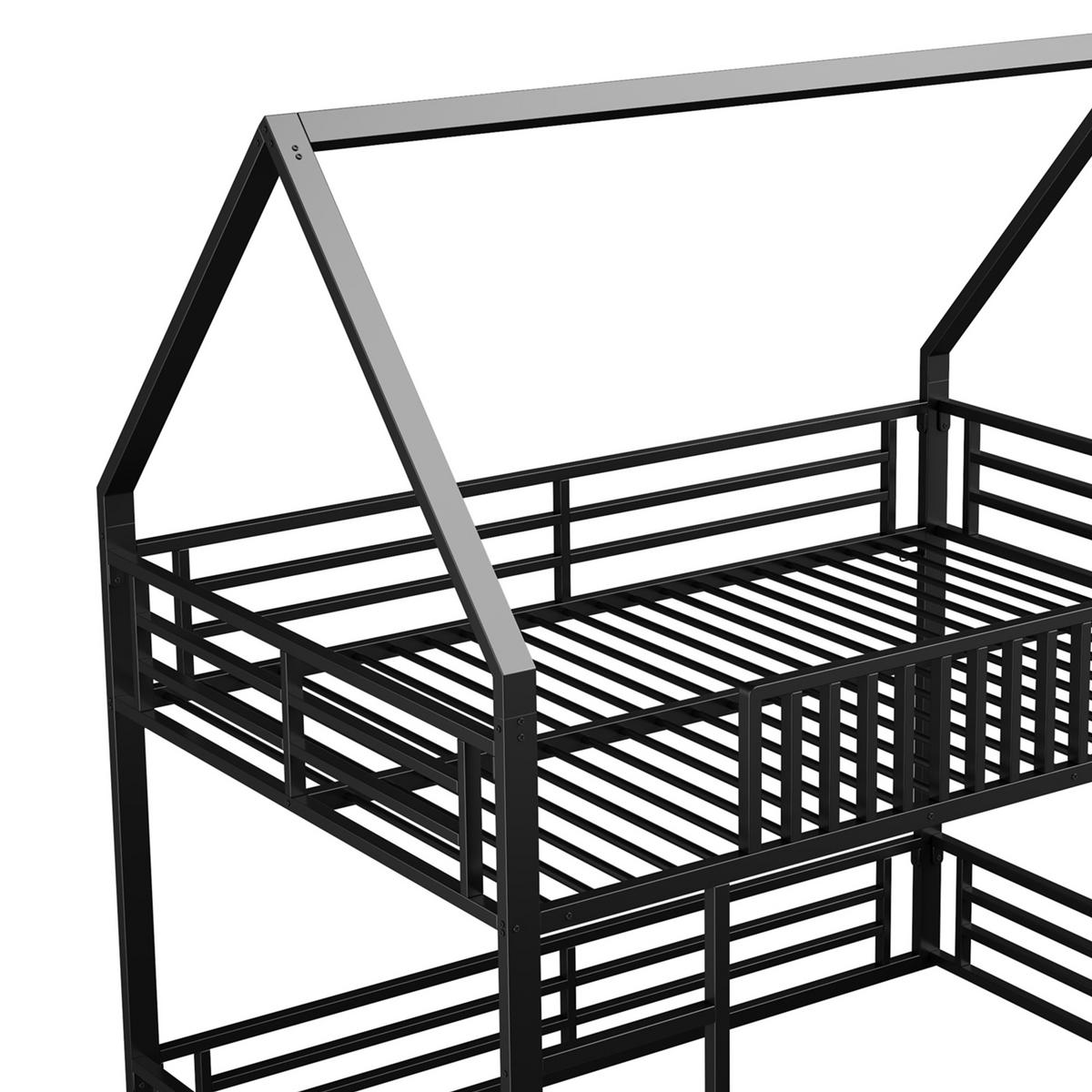 ETAGENBETT Haus 140x200cm Schwarz mit LED-Licht - Schwarz, Metall (140/200cm) - ComfortXL