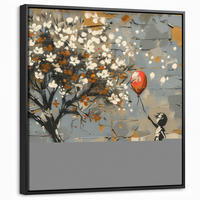 LEINWAND Bilder mit Rahmen - Baum - Graffiti - Banksy-Stil - Ballon-Mädchen - 50x50 - Blaugrau, Textil (50/50cm) - MuchoWow