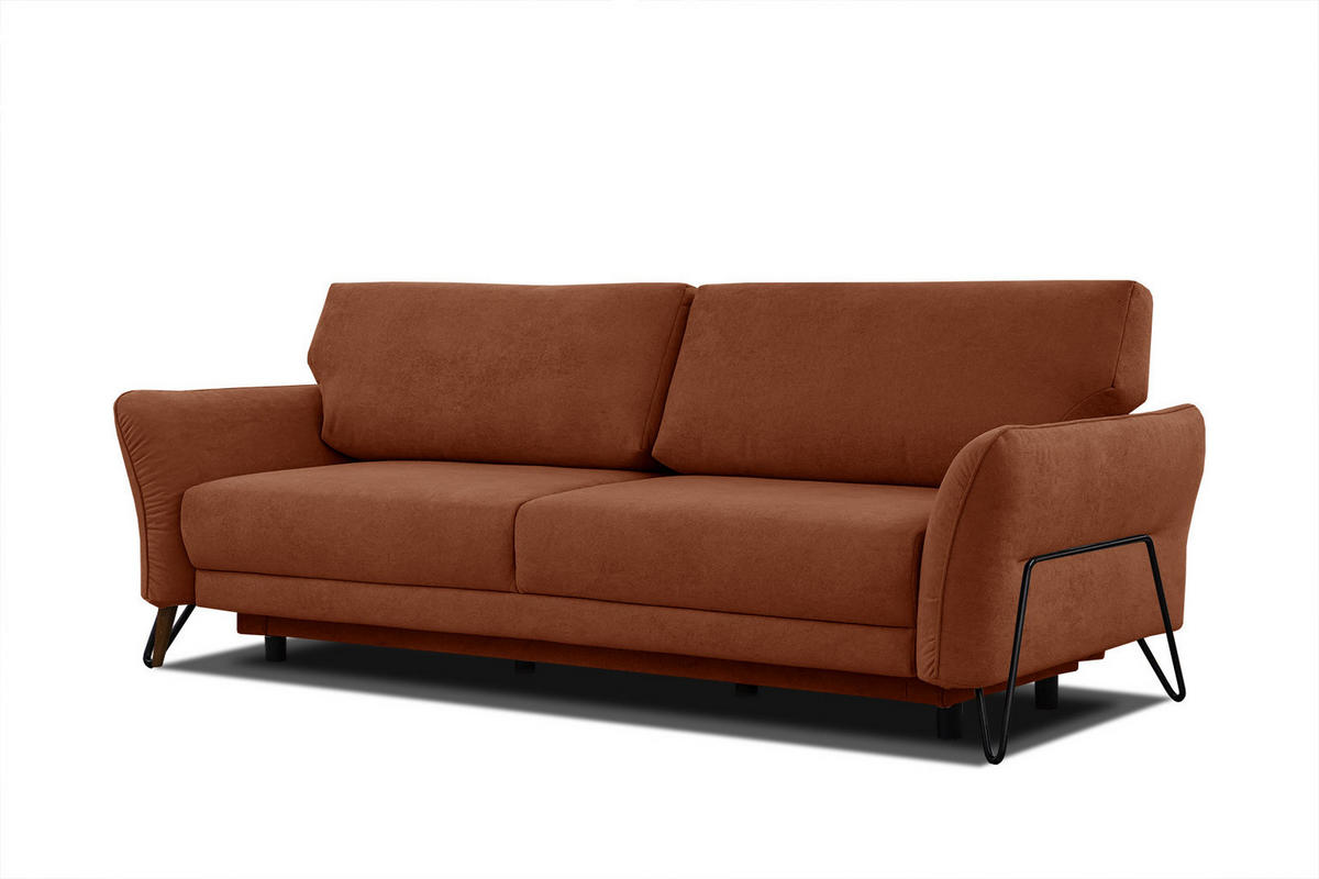 SOFA LOREM 3-Sitzer mit Schlaffunktion, dunkelorange - Dunkelorange/Schwarz, Holz/Textil (232/90/107cm) - Courtois Laville