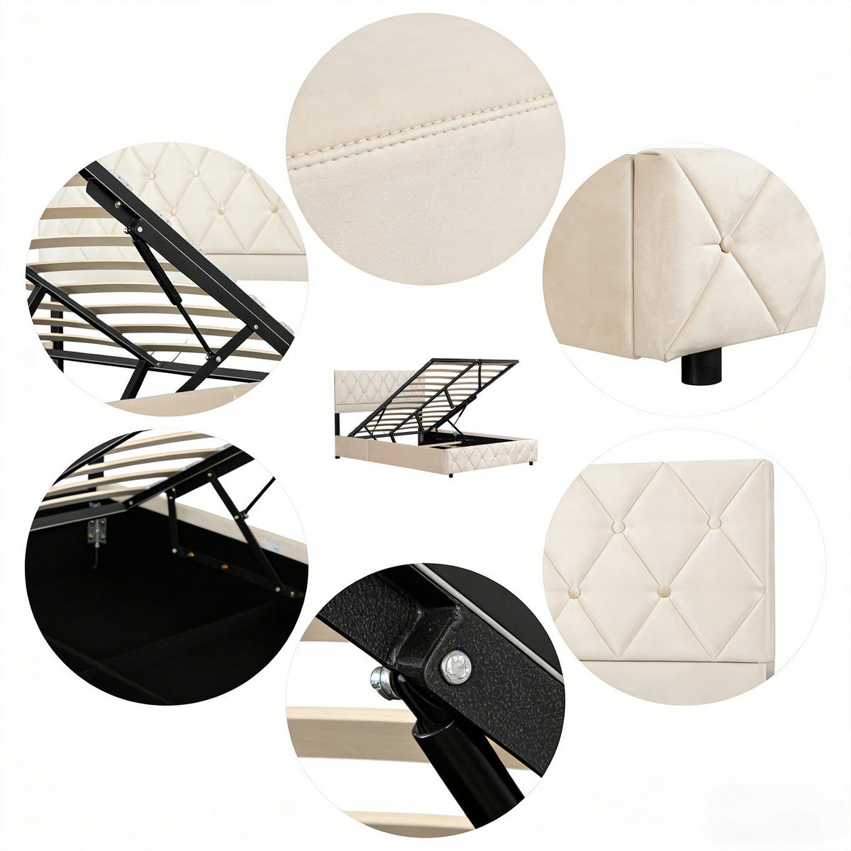 POLSTERBETT 160/200 cm mit Bettkasten in Beige Samt, ohne Matratze - Beige, Holzwerkstoff/Textil (160/200cm) - WISHDOR