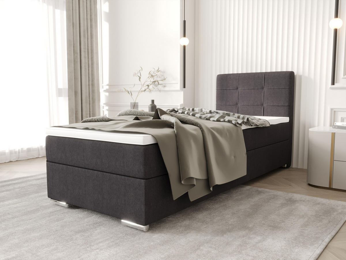 BOXBETT ZILANO 1 mit Matratze H3 und Topper 90x200 Cosmic 97 - Grau, Holz/Textil (90/200cm) - Bedante