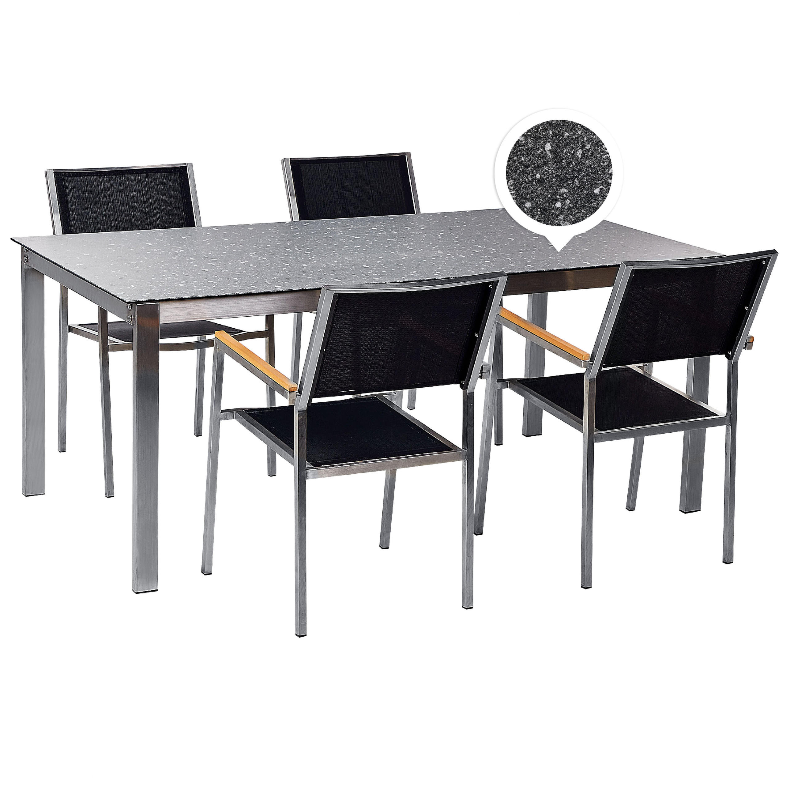 GARTENMÖBEL SET 4-Sitzer Keramik-Glas Granit Optik Textil schwarz Cosoleto/Grosseto - Silberfarben/Schwarz, Glas - Beliani