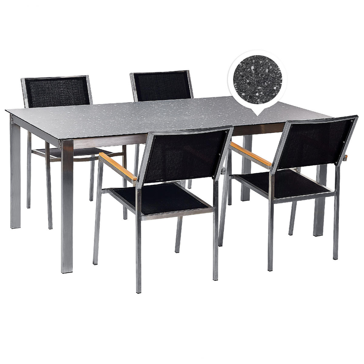 GARTENMÖBEL SET 4-Sitzer Keramik-Glas Granit Optik Textil schwarz Cosoleto/Grosseto - Silberfarben/Schwarz, Glas - Beliani