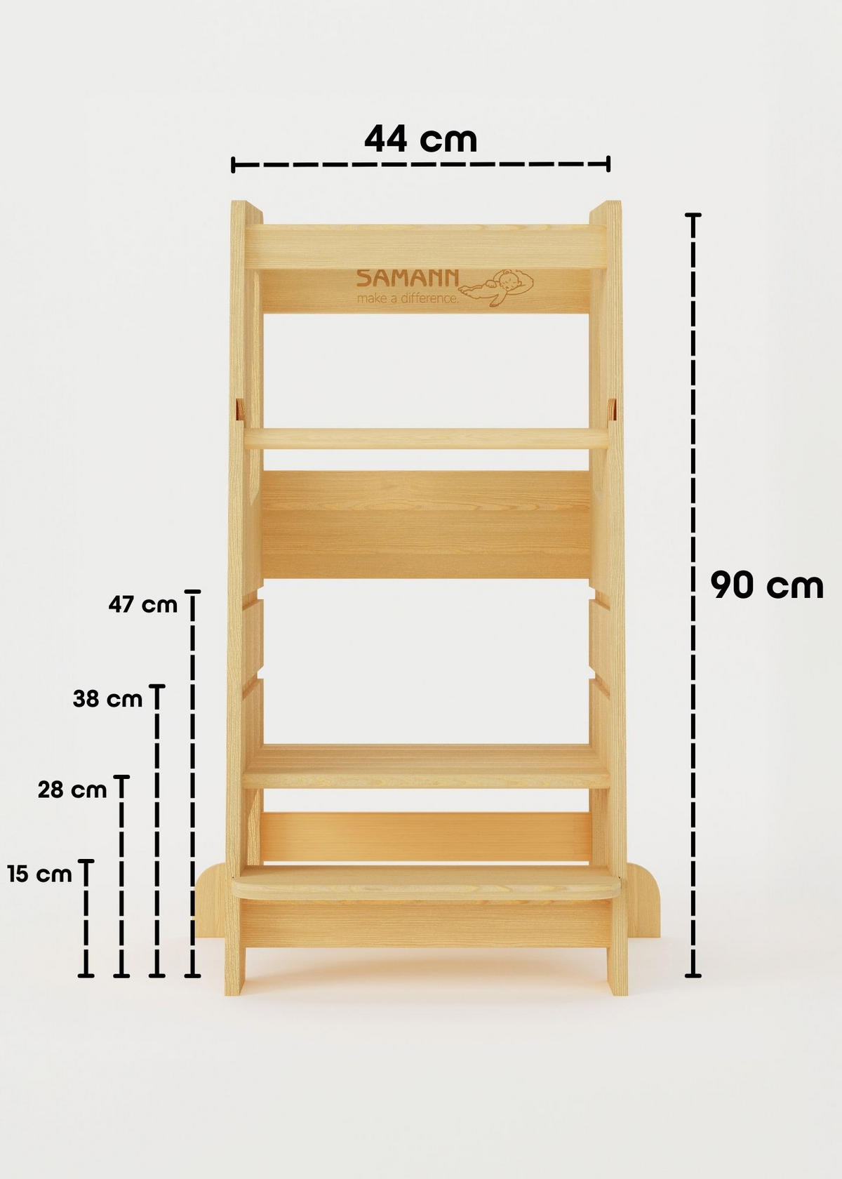 LERNTURM Steppy Höhenverstellbar Montessori Kippschutz natur - Naturfarben, Holzwerkstoff (44/90/44cm) - Sämann – make a difference.