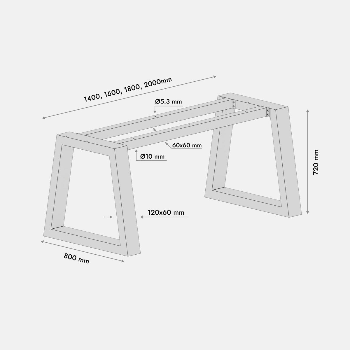TISCHBEINE Nemesis Extreme Schwarz Metall 200/80/72 cm - Schwarz, Metall (80/72/200cm) - Metalo Pro