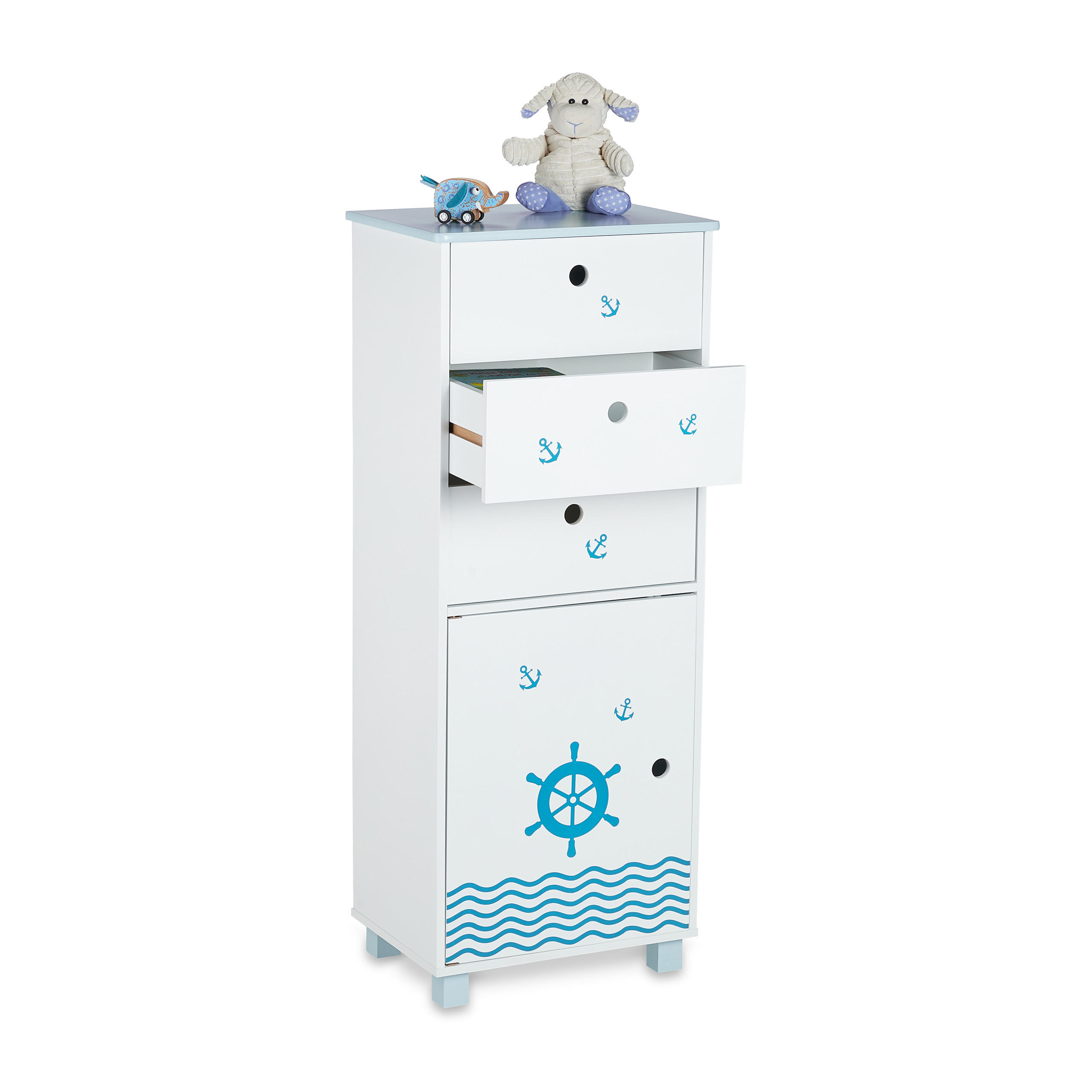 KINDER-KOMMODE - Weiß, Holzwerkstoff (42/105/30cm) - Relaxdays