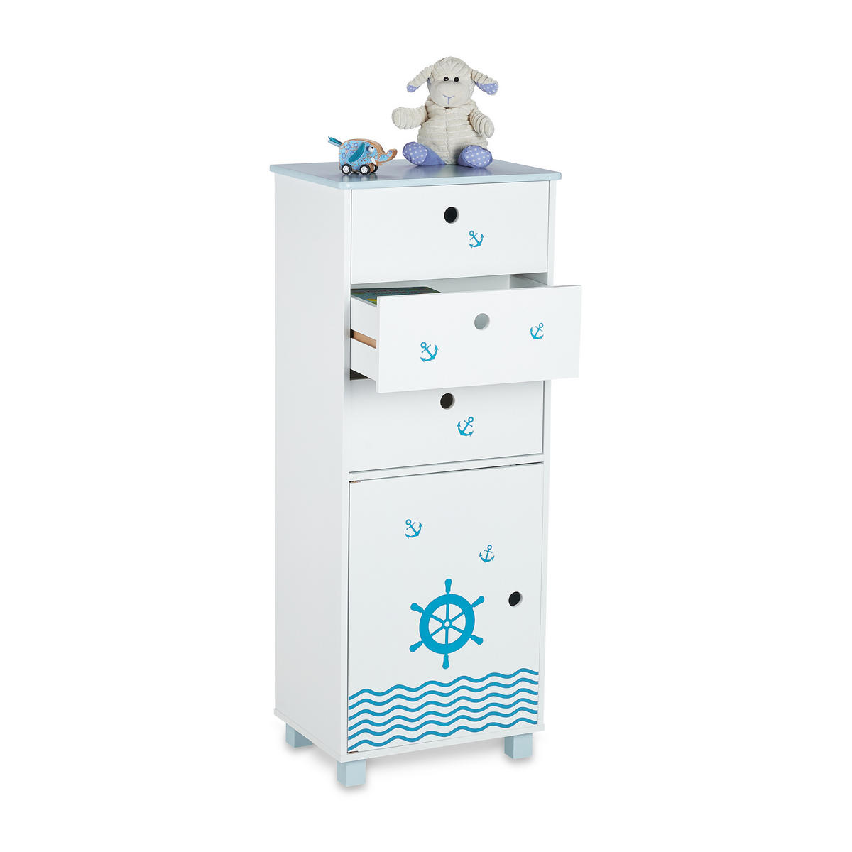 KINDER-KOMMODE - Weiß, Holzwerkstoff (42/105/30cm) - Relaxdays