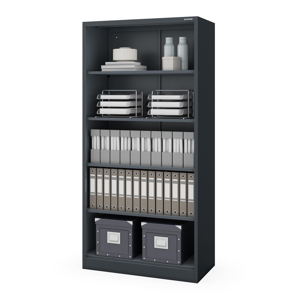 BÜRO-REGAL aus Metall RUFUS 185 × 90 × 45 cm - Anthrazit, Metall (90/185/45cm) - Jan Nowak