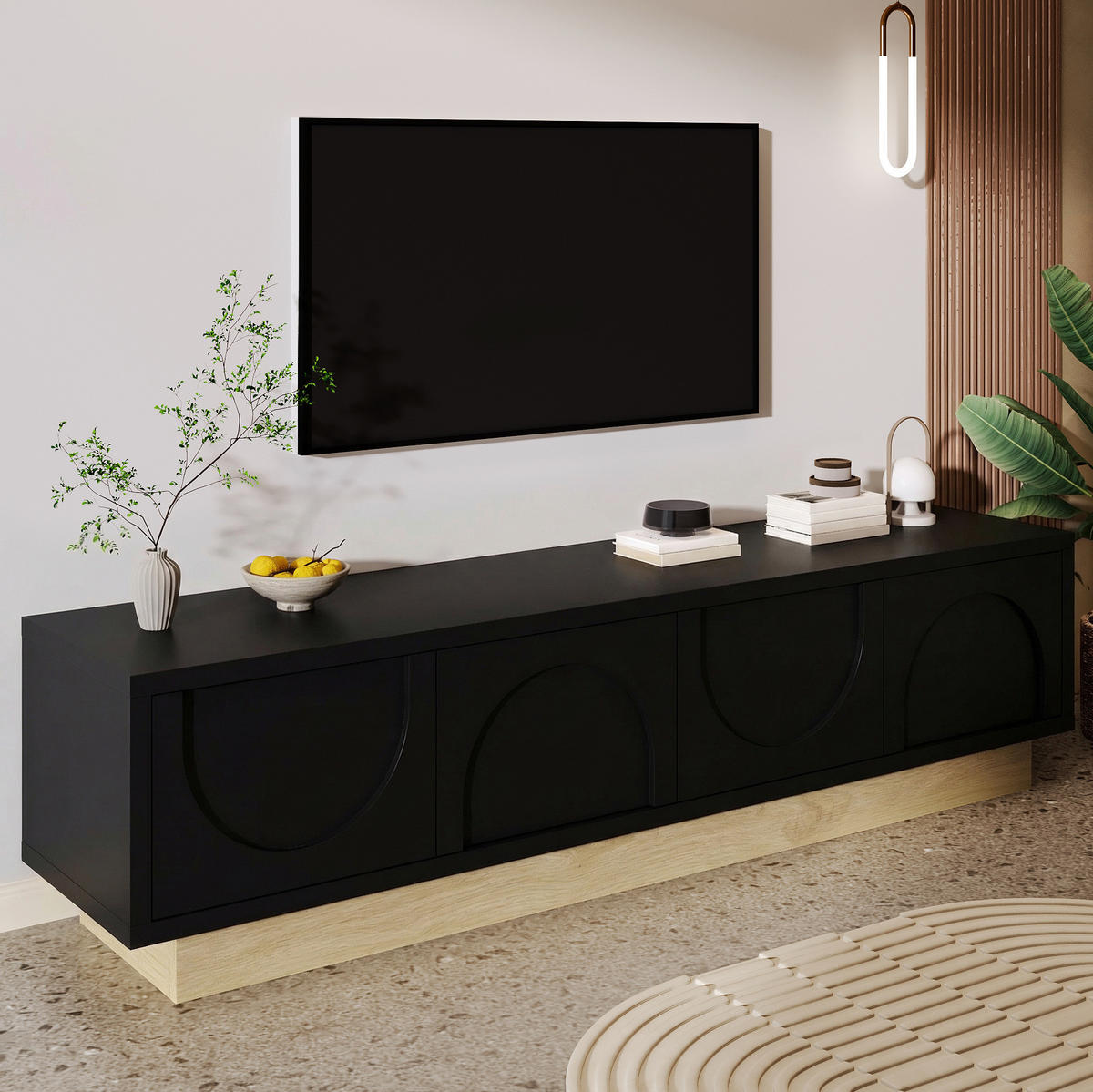 TV-ELEMENT mit 4 Türen 175 x 40 x 41,5 cm Schwarz Holzoptik - Schwarz, Holzwerkstoff (40/41.5/175cm) - Beauniv