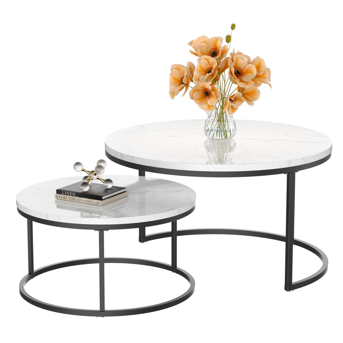 COUCHTISCH 2er-Set mit Eisenrahmen und MDF-Platte - Weiß, Holzwerkstoff (80/80/45cm) - OKWISH