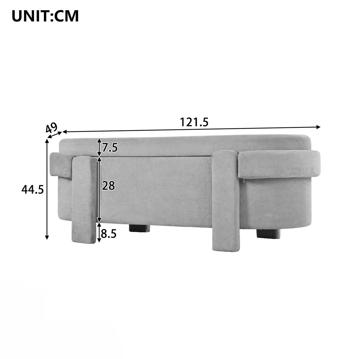 SITZBANK, Stauraum, Gepolstert, Fleece-Optik, Grau, 121.5x49x44.5cm - Grau, Textil (49/44.5/121.5cm) - FLIEKS