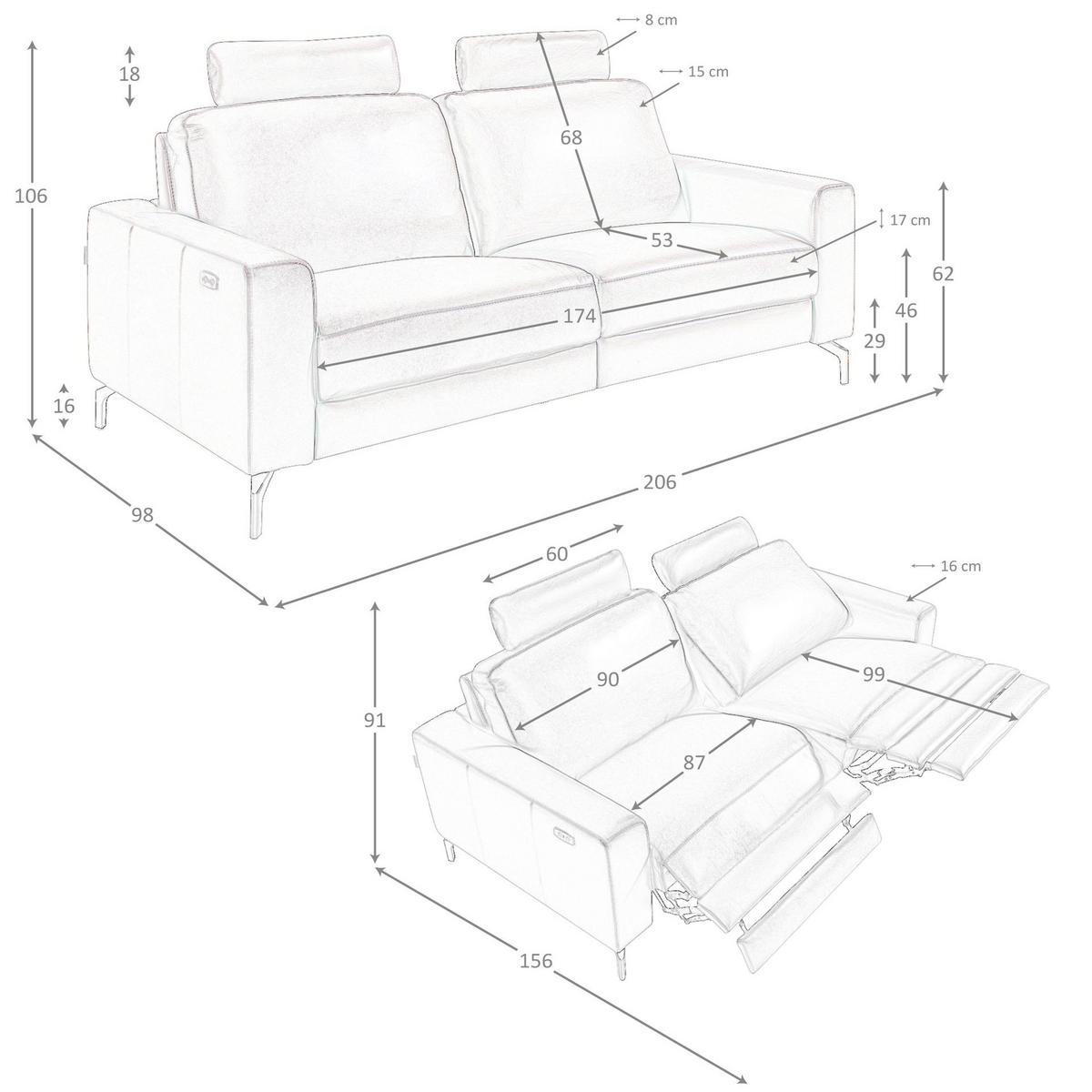 SOFA 3-Sitzer-Relax aus schokoladenbraunem Leder 206/98/89 cm - Dunkelbraun/Schwarz, Leder/Metall (206/89/98cm) - ANGEL CERDA