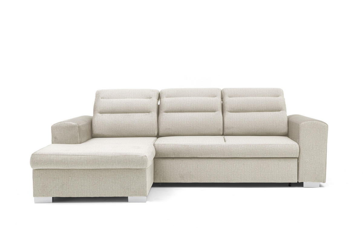 ECKSOFA CLOUD S Links mit Schlaffunktion 120x200 Velours Creme - Chromfarben/Creme, Holz/Kunststoff (155/260cm) - Muffo