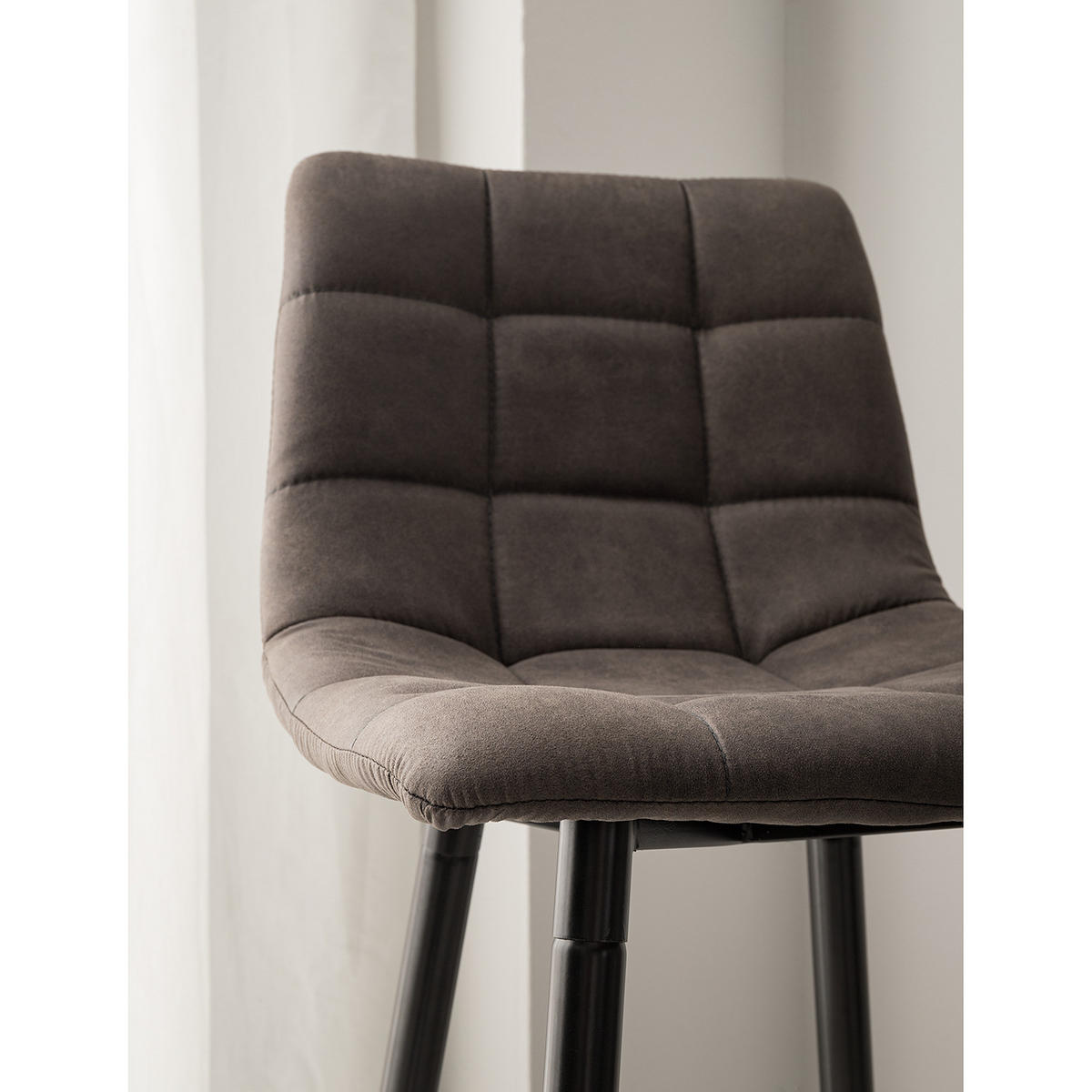 BARSTUHL - 2er-Set - Microfaser / Stahl - Schwarz - Anthrazit, Textil/Metall (43/104/52cm) - home24