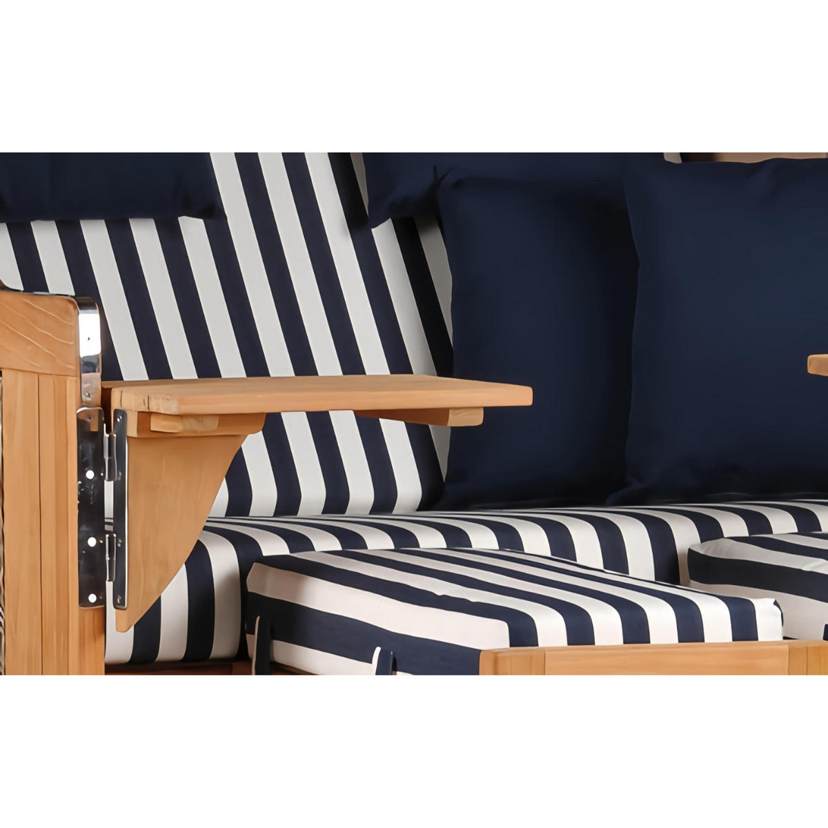 STRANDKORB Düne Grande Bullauge Teak PE Grey Dessin 518 - Blau/Braun, Metall (142/170/95cm) - Mr. Deko